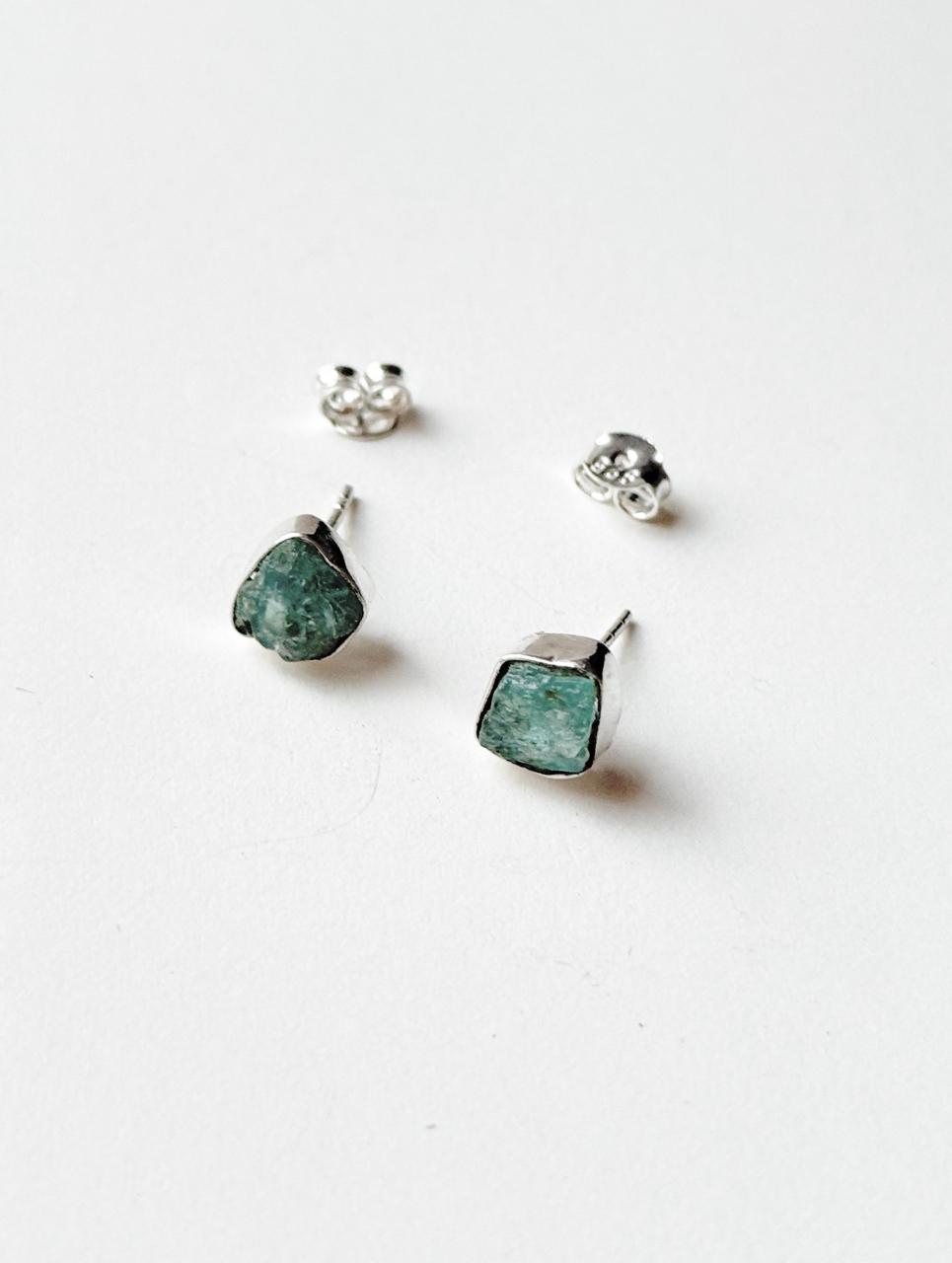 Natural Apatite Rough Stone Sterling Silver Stud Earrings
