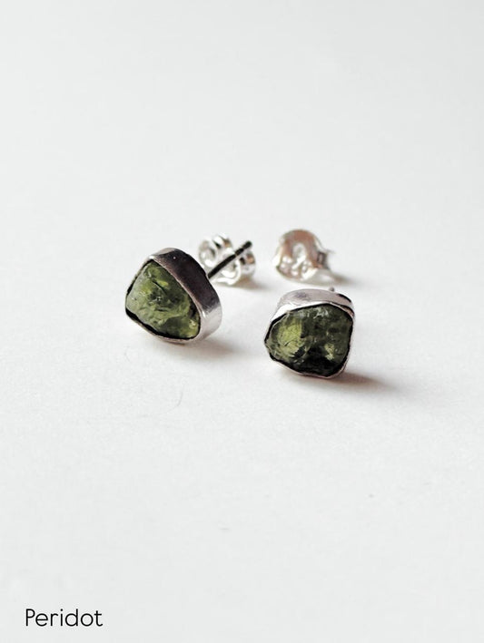 Peridot Raw Uncut Studs 925 Sterling Silver Earrings