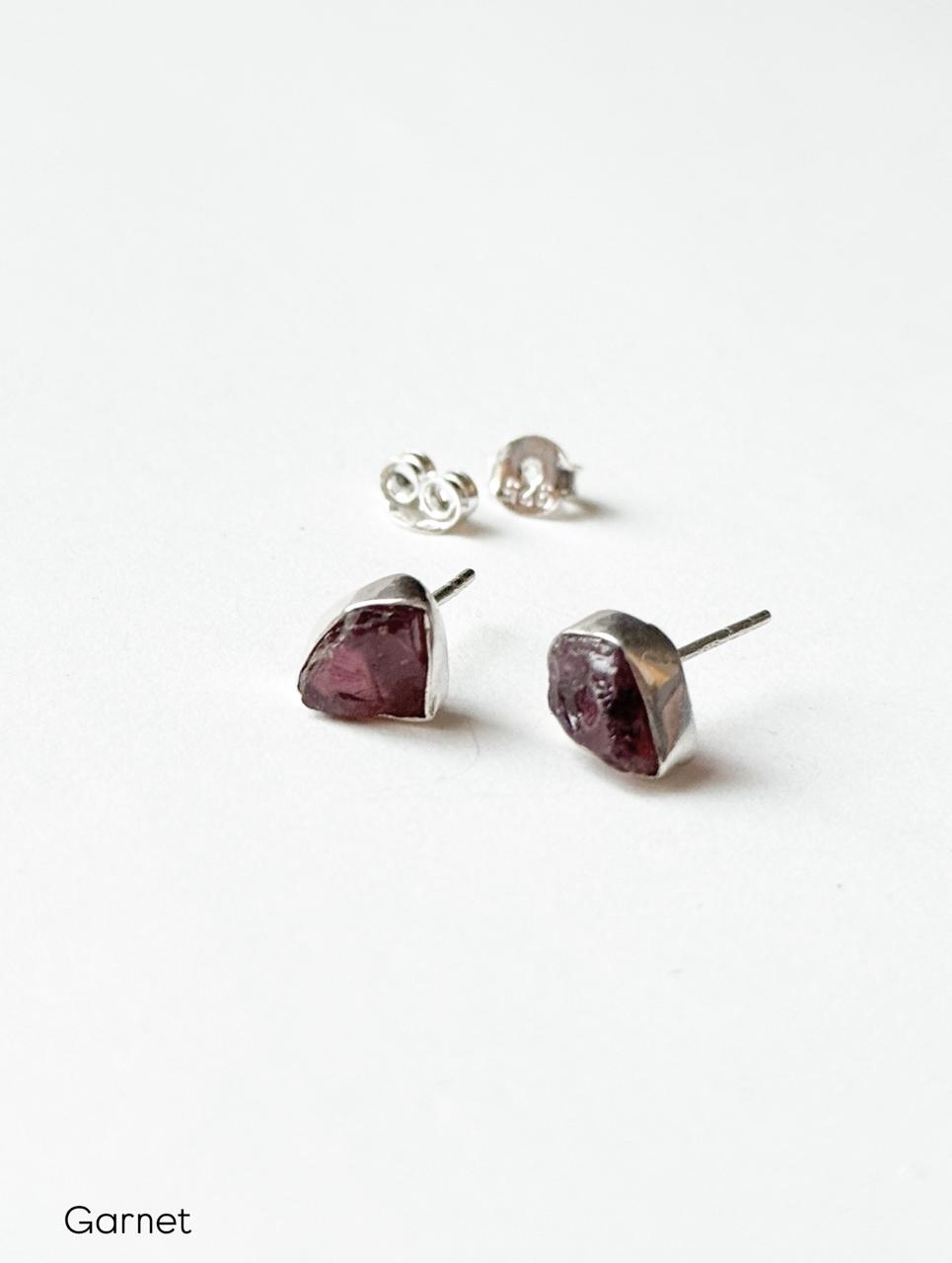 Garnet Raw Uncut Studs 925 Sterling Silver Earrings