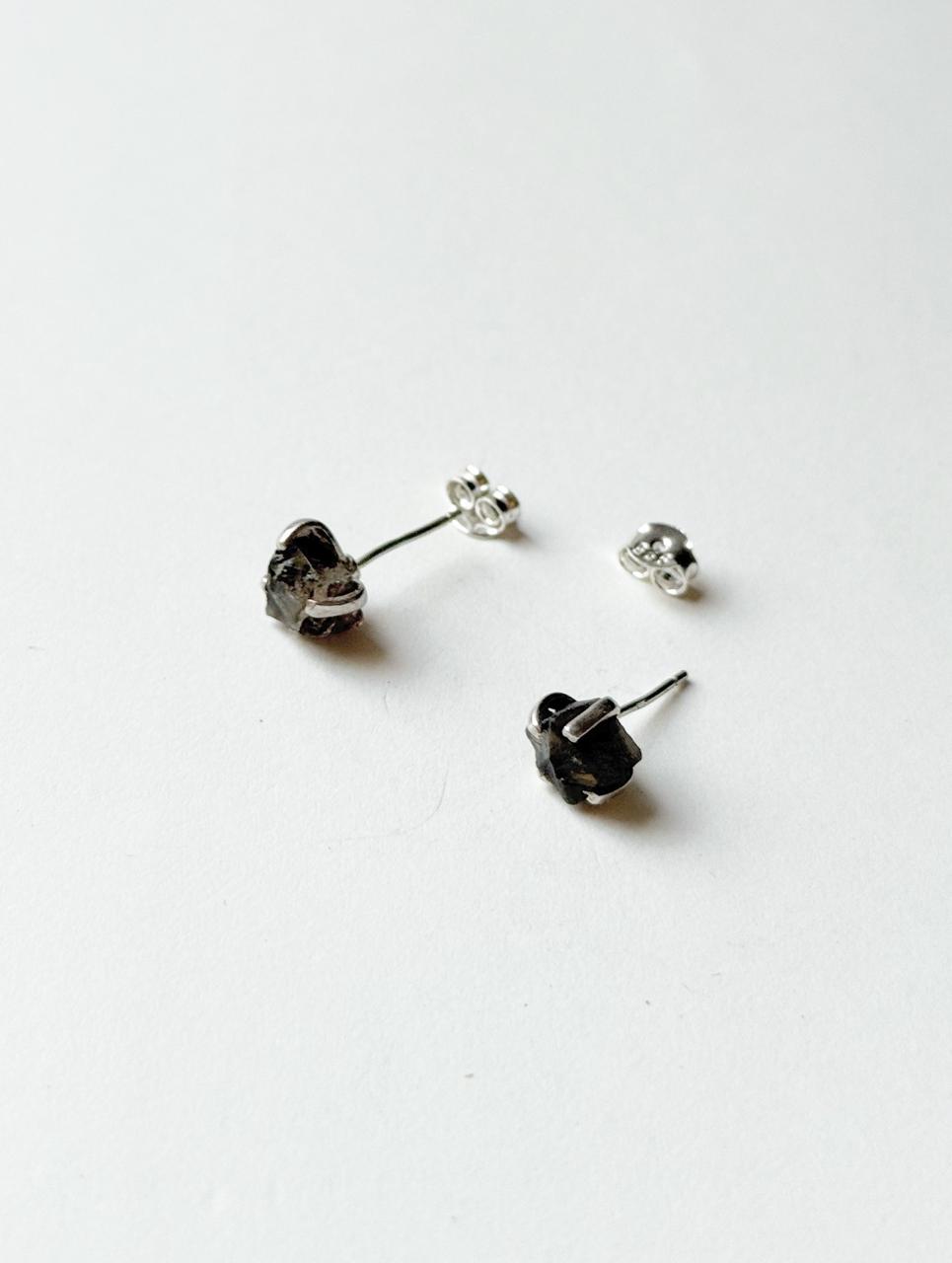 Uncut Smokey Quartz Crystal 925 Silver Prong Studs