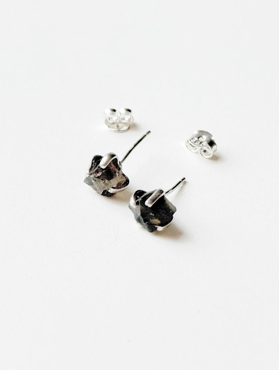Natural Smokey Quartz Raw Stud Earrings in Sterling Silver  