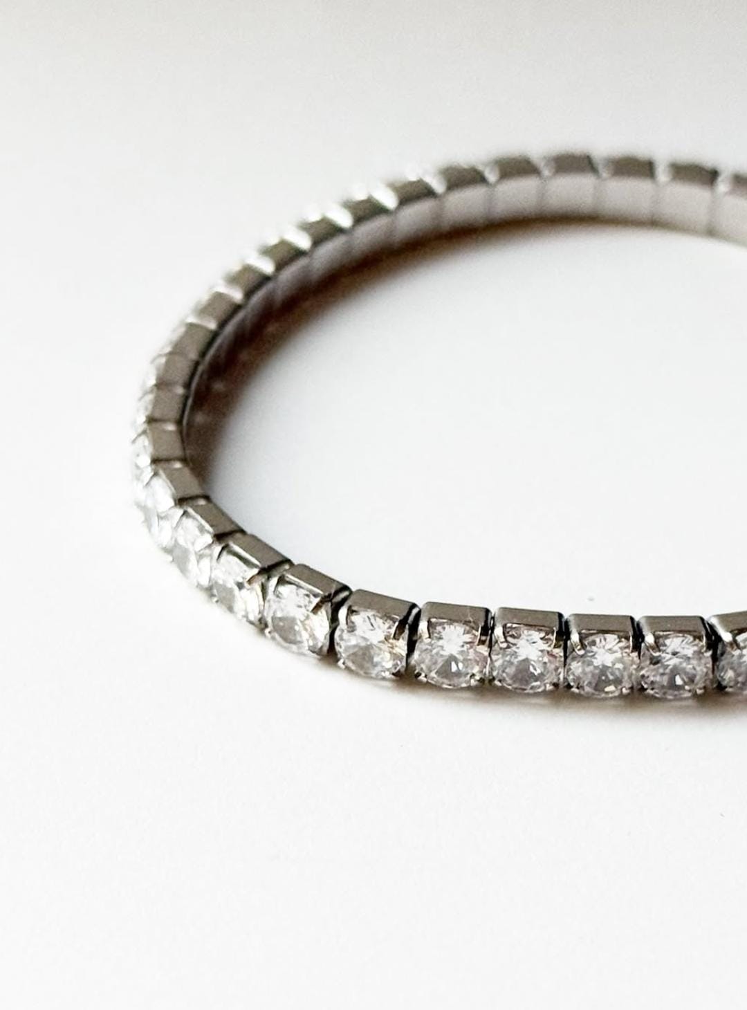 Elegant Elastic CZ 925 Silver Tennis Bracelet for Women