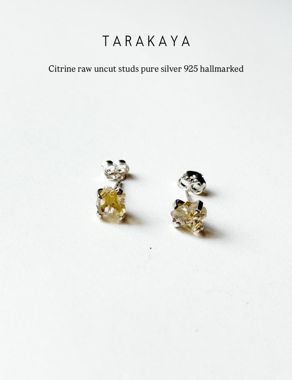 Citrine Raw Uncut Prong Setting 925 Sterling Silver Earrings  