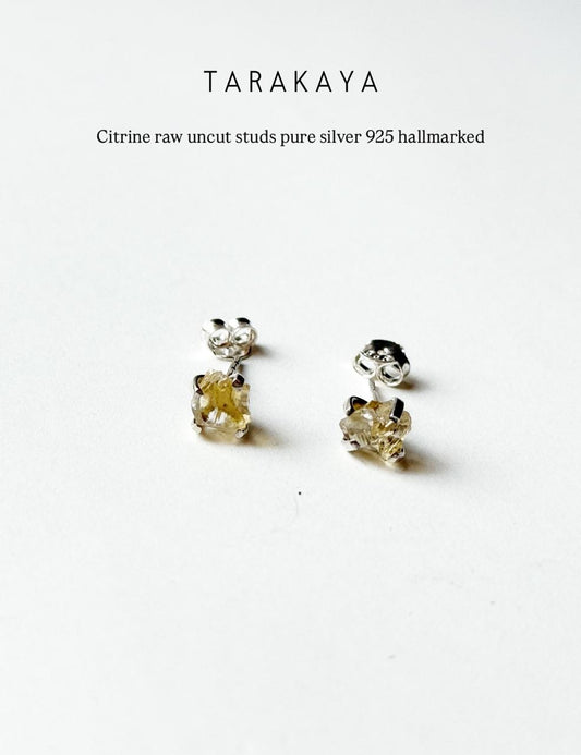 Citrine Raw Uncut Prong Setting 925 Sterling Silver Earrings  