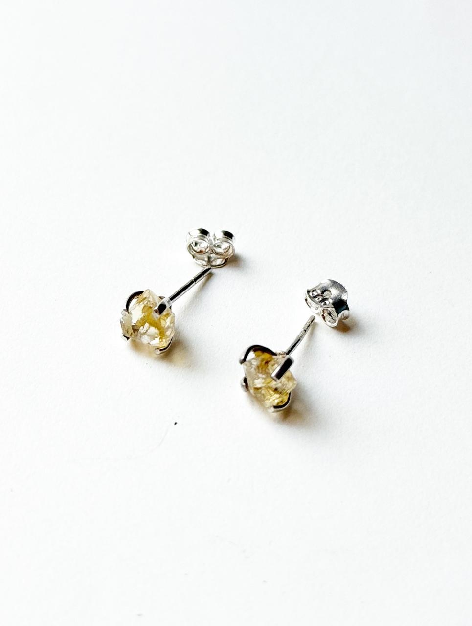 Natural Citrine Rough Gemstone Sterling Silver Stud Earrings  