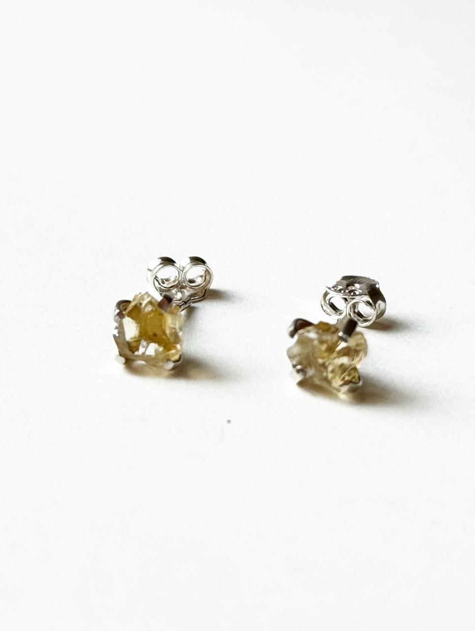 Raw Uncut Citrine Crystal 925 Silver Handmade Studs