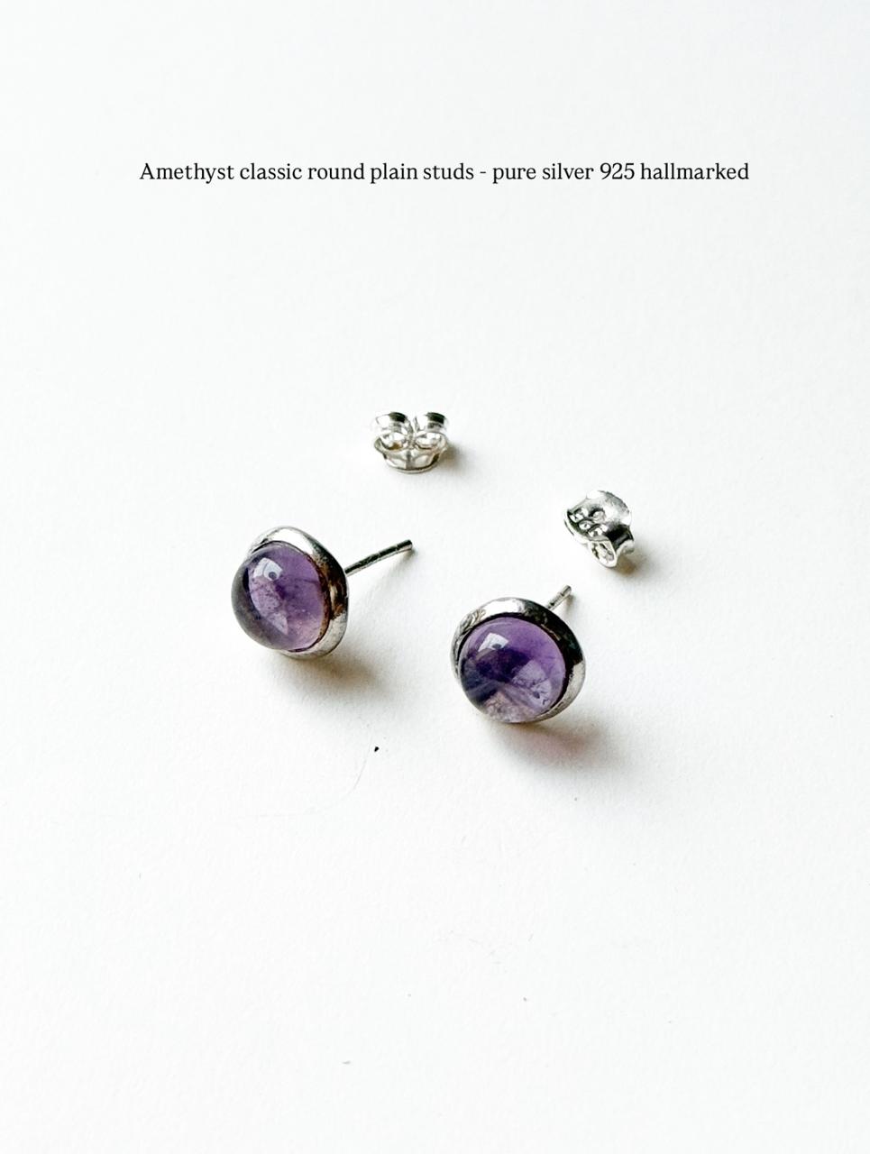 Amethyst Round Studs 925 Sterling Silver Earrings