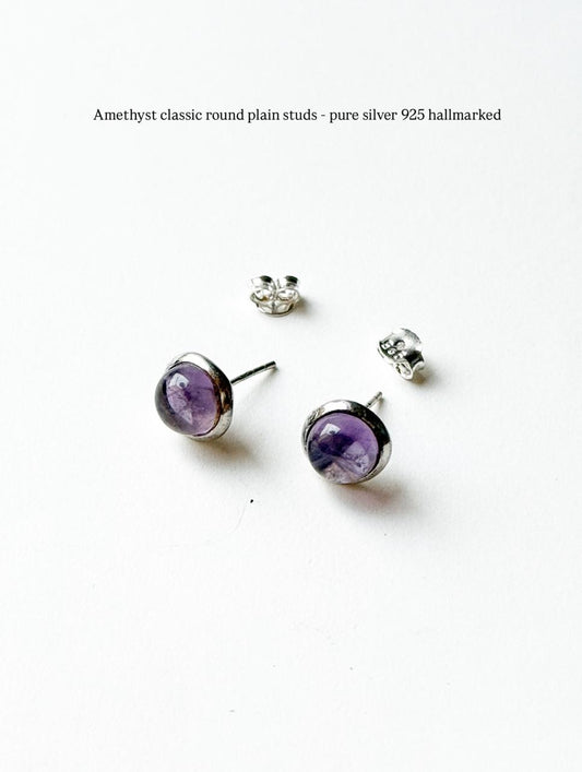 Amethyst Round Studs 925 Sterling Silver Earrings