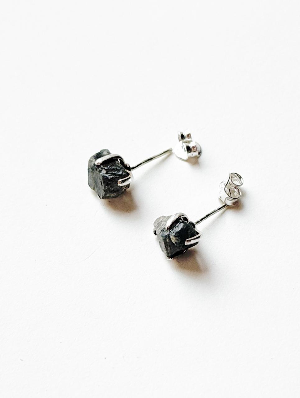 Natural Labradorite Raw Stone Sterling Silver Stud Earrings