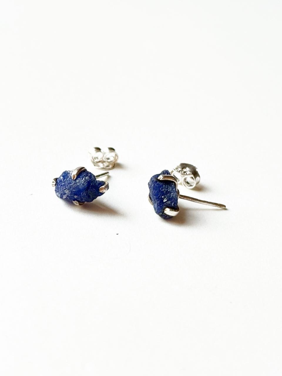 Natural Lapis Lazuli Raw Stone Sterling Silver Stud Earrings
