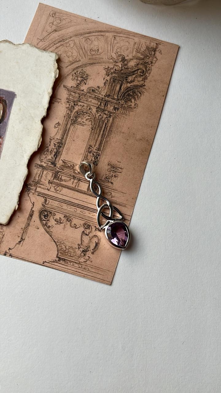 Amethyst Trinity Knot 925 Sterling Silver Pendant