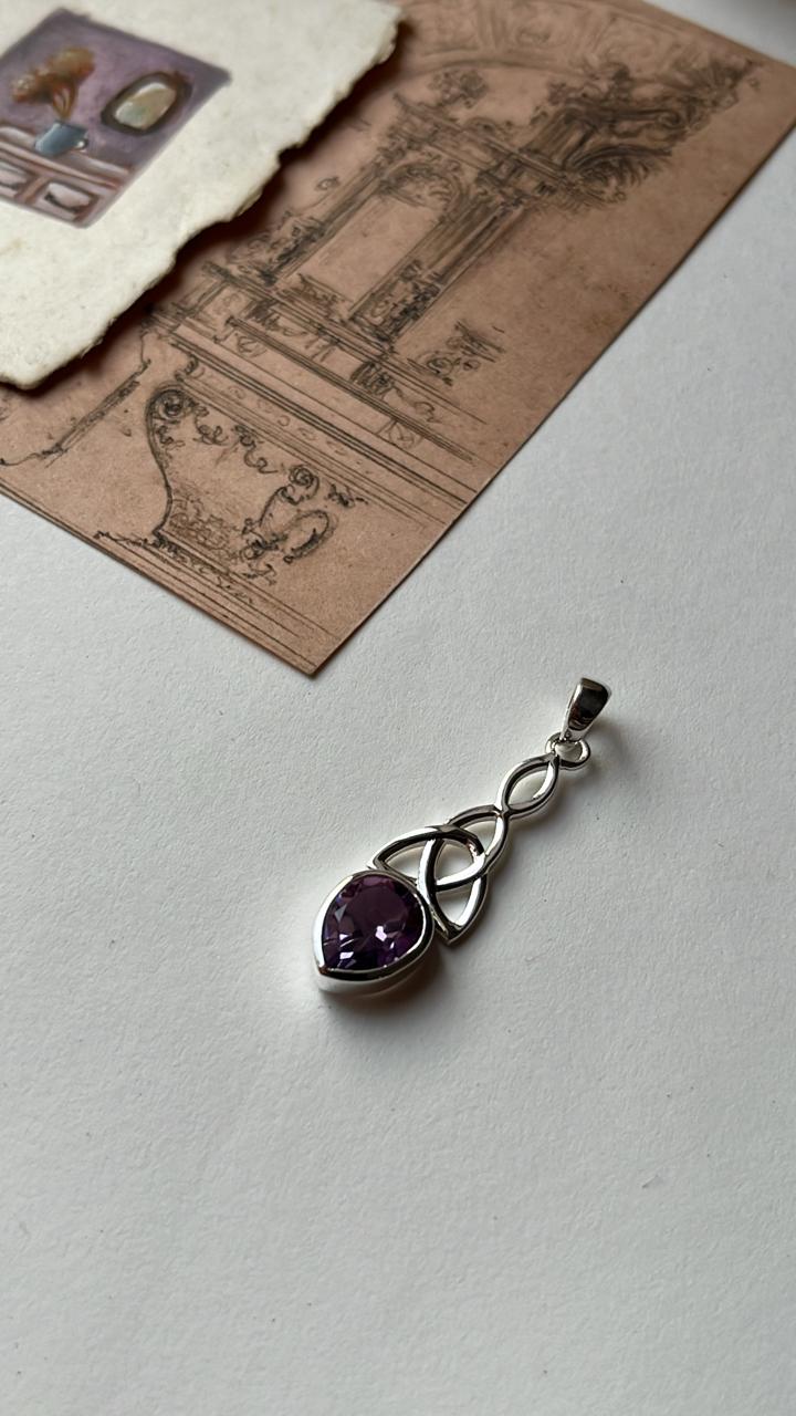 Amethyst Trinity Knot 925 Sterling Silver Pendant