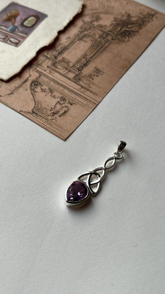 Amethyst Trinity Knot 925 Sterling Silver Pendant
