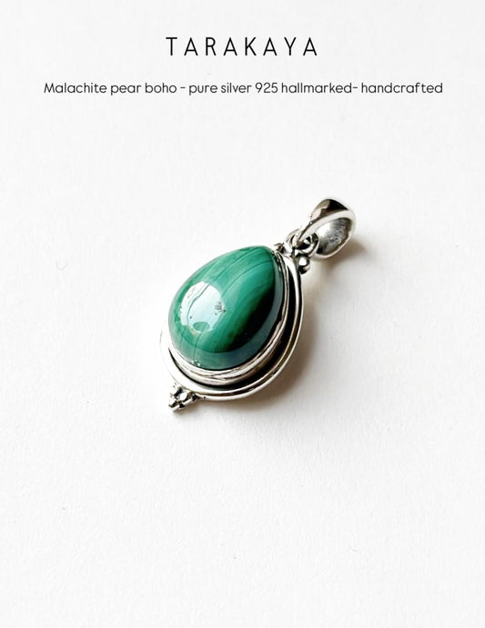 Malachite Pear Rawa 925 Sterling Silver Pendant