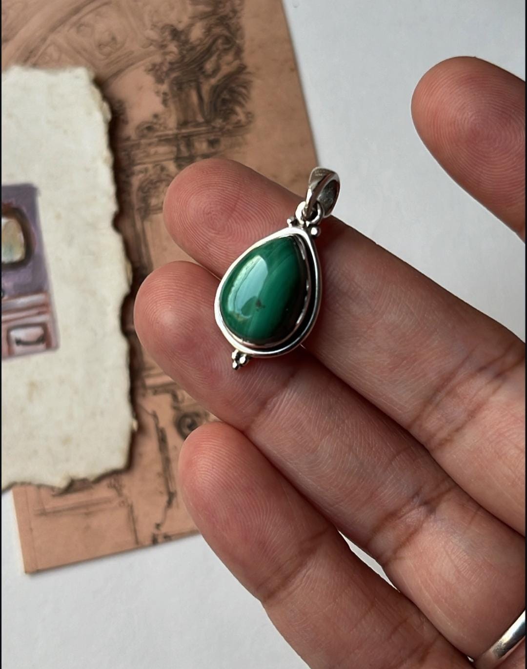 Malachite Pear Rawa 925 Sterling Silver Pendant