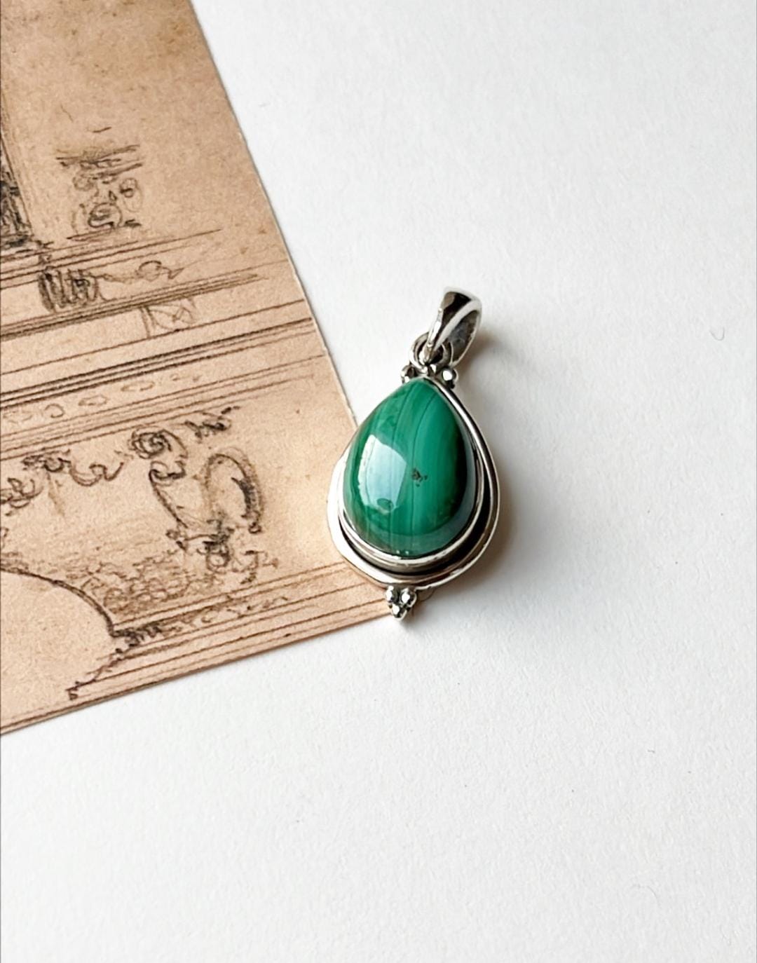 Malachite Pear Rawa 925 Sterling Silver Pendant