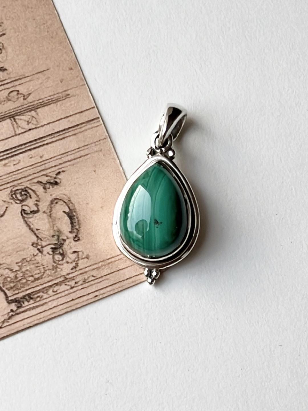 Malachite Pear Rawa 925 Sterling Silver Pendant