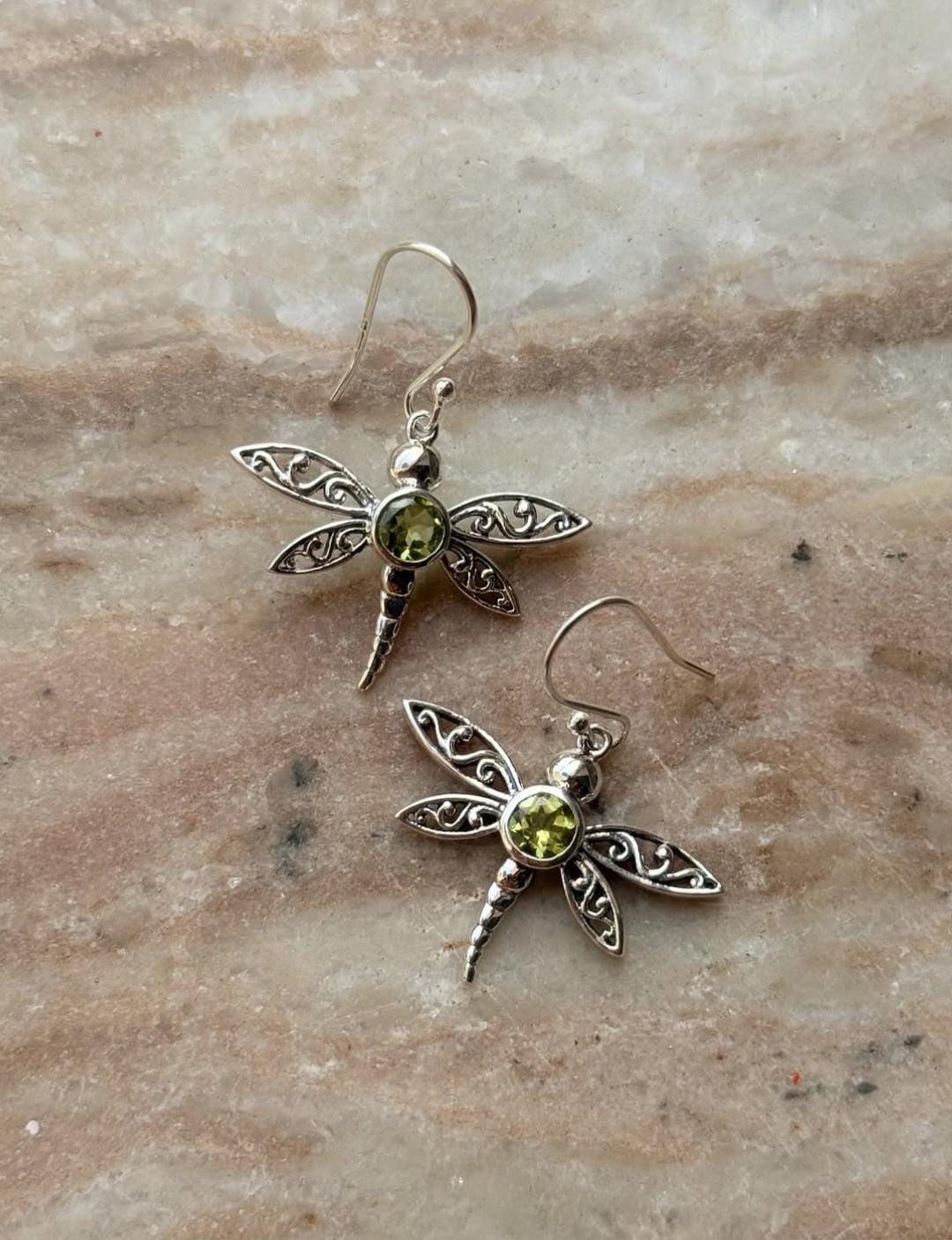 Peridot Dragonfly 925 Sterling Silver Earrings
