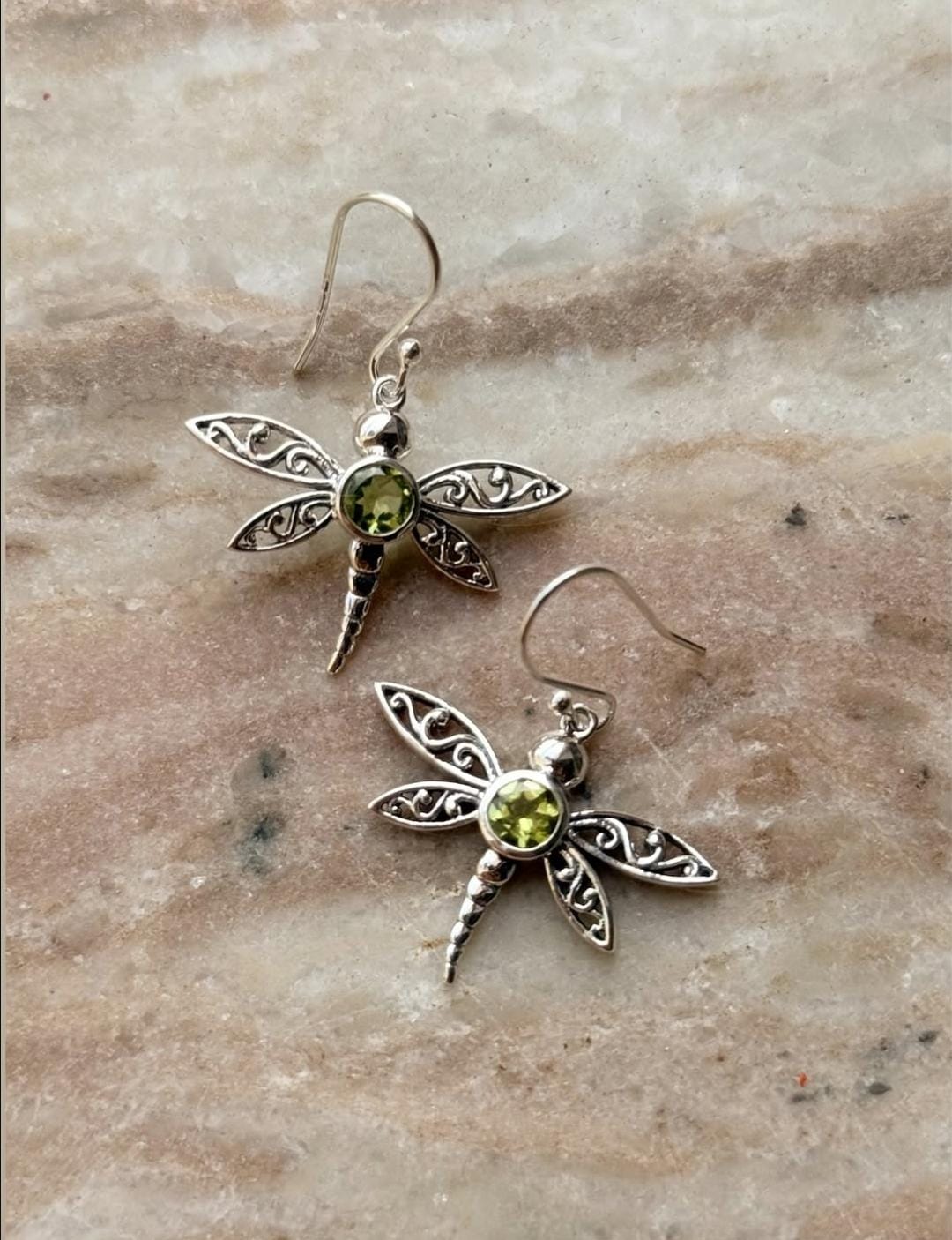 Peridot Dragonfly 925 Sterling Silver Earrings