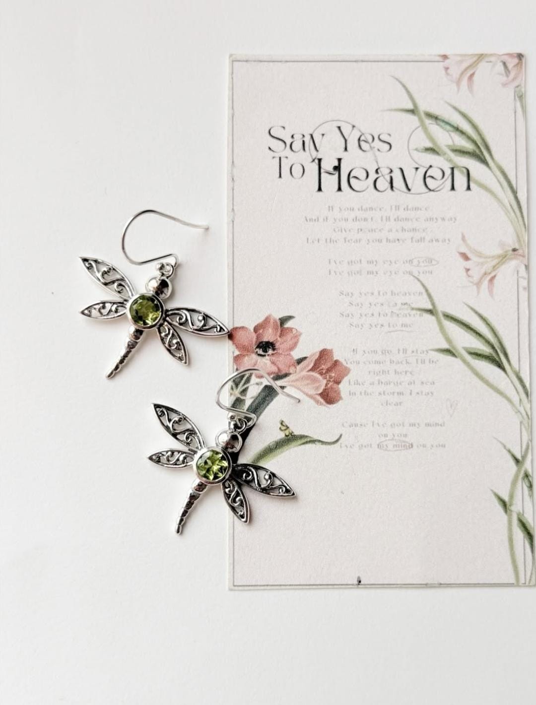 Peridot Dragonfly 925 Sterling Silver Earrings