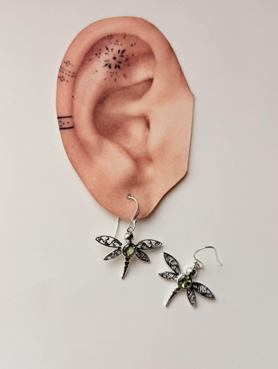 Peridot Dragonfly 925 Sterling Silver Earrings