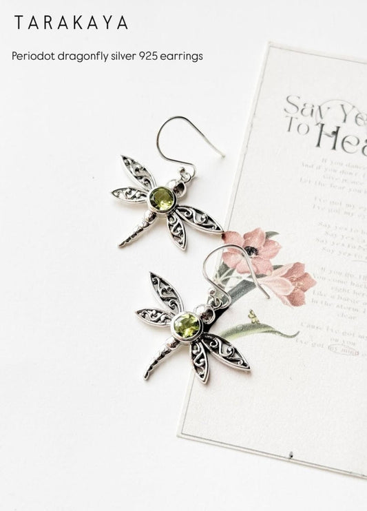 Peridot Dragonfly 925 Sterling Silver Earrings