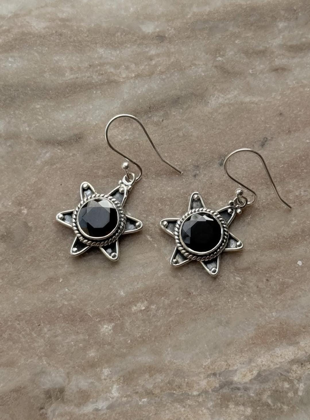 Garnet Boho Sun 925 Sterling Silver Earrings