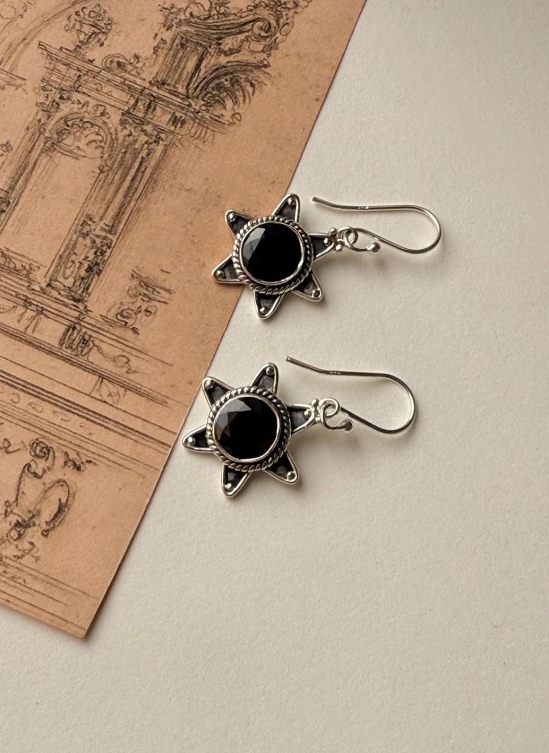 Garnet Boho Sun 925 Sterling Silver Earrings