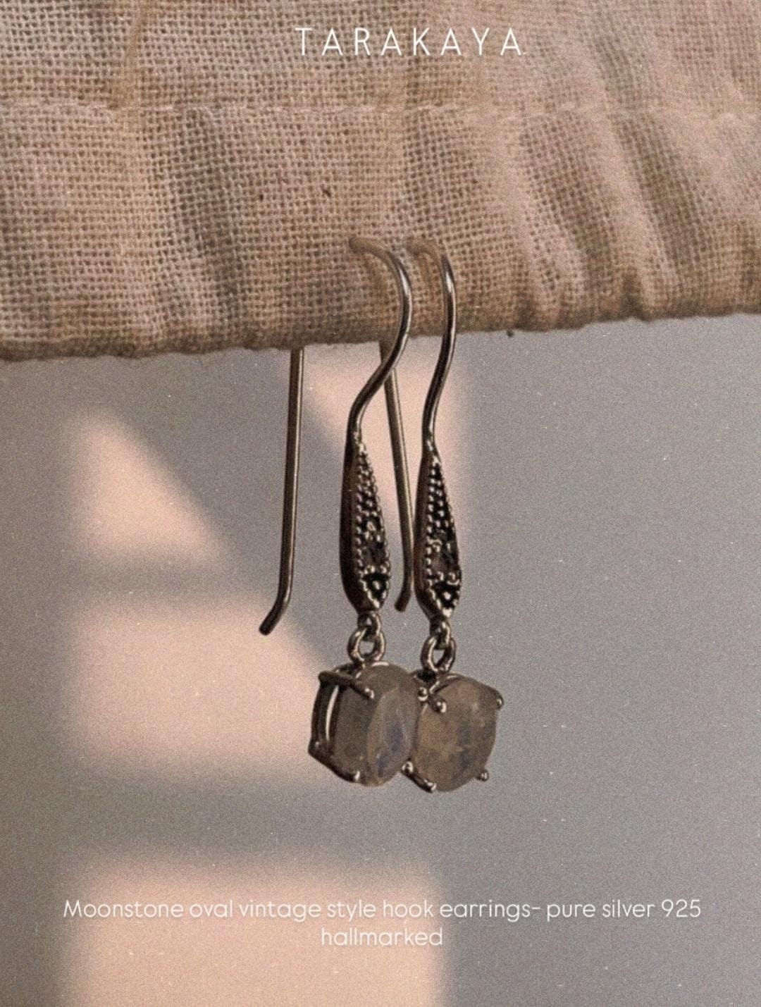 Moonstone Oval Cut Vintage Style 925 Sterling Silver Earrings