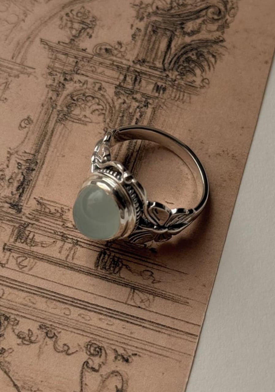 Aqua Chalcedony Gemstone Butterfly Motif Sterling Silver Band  