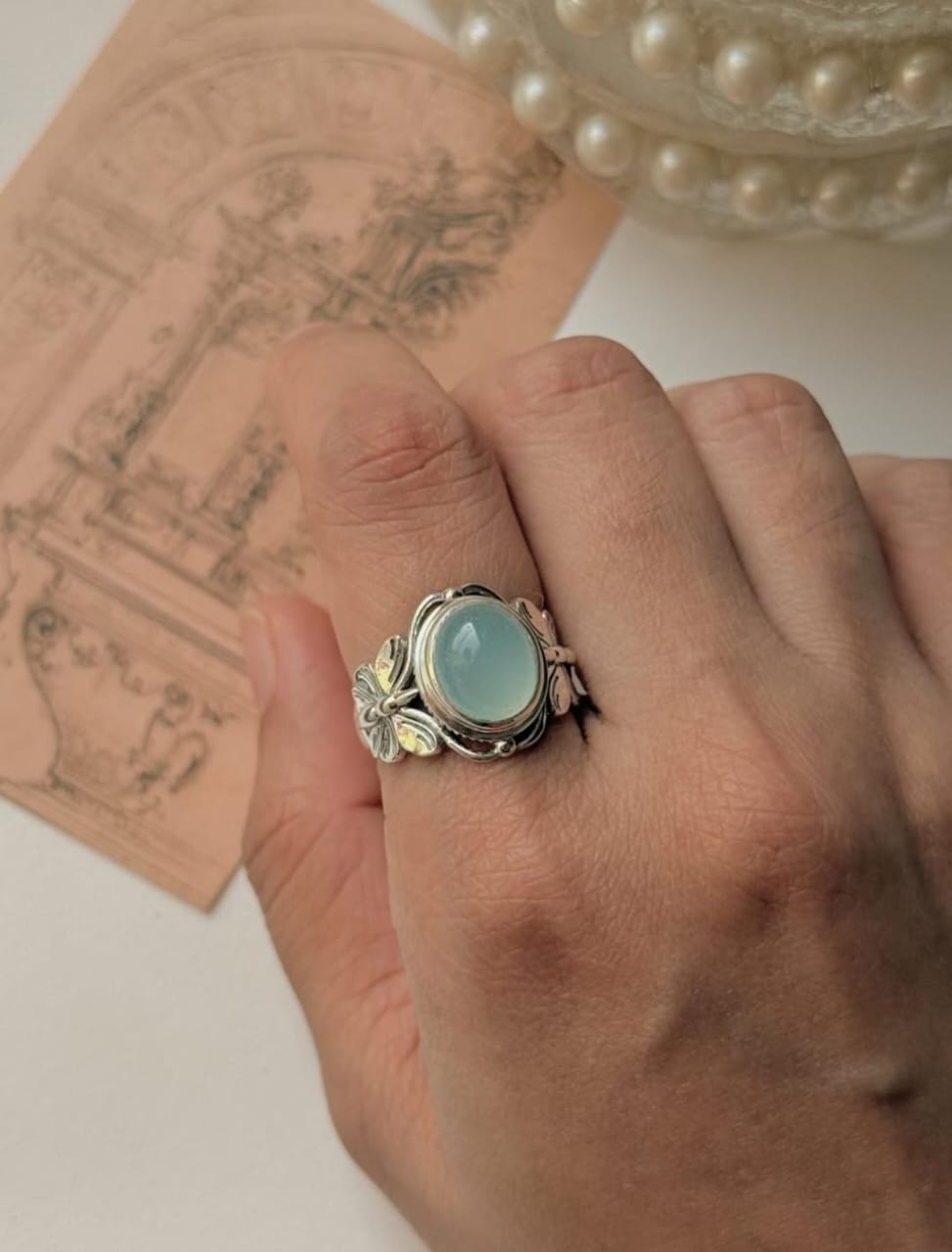 Elegant Aqua Chalcedony Butterfly Band in 925 Sterling Silver