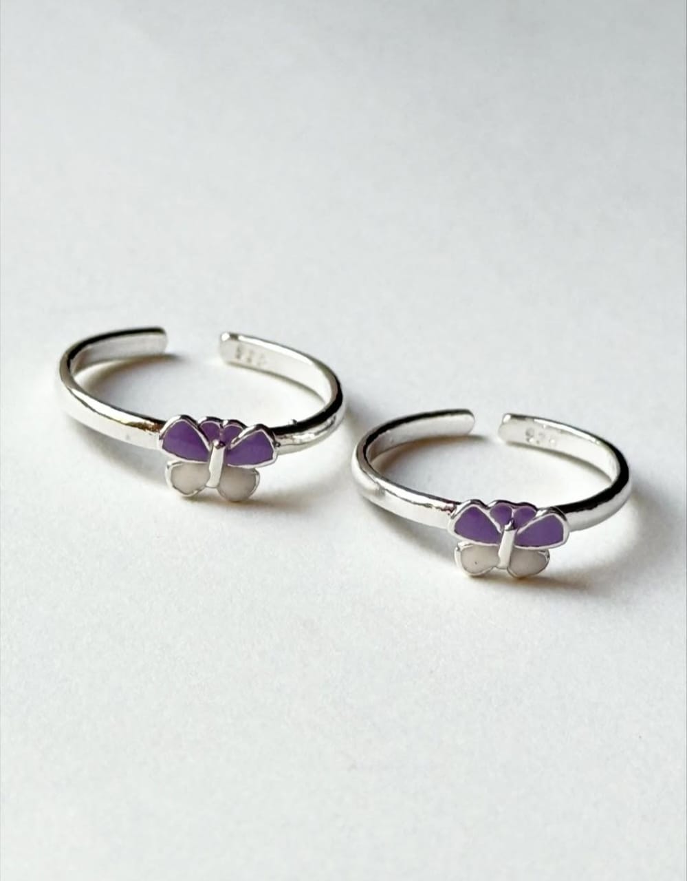 Purple and White Enamel Butterfly 925 Sterling Silver Toe Ring  