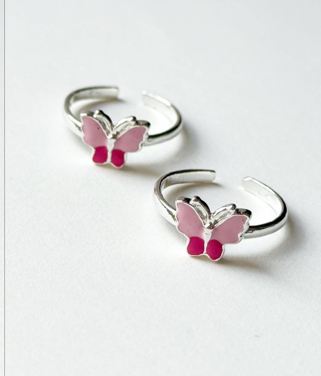 Pink Butterfly Enamel 925 Sterling Silver Toe Ring  