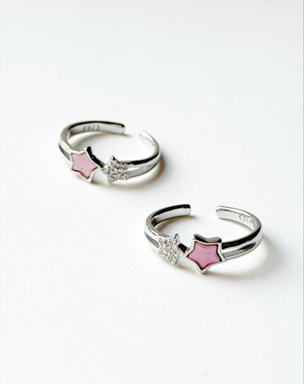 Pink & White CZ Star 925 Sterling Silver Toe Ring  