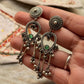 Antique Green Stone Ghungroo Boho Statement 925 Sterling Silver Earrings