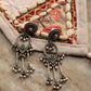 Antique Green Stone Ghungroo Boho Statement 925 Sterling Silver Earrings