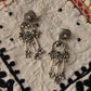 Antique Green Stone Ghungroo Boho Statement 925 Sterling Silver Earrings