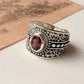Vintage inspired boho silver ring with natural pink tourmaline
