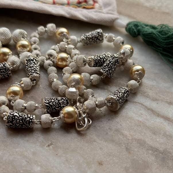 Handcrafted Pearl and Silver Bead Sterling Silver Statement Necklace