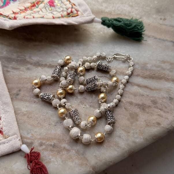 Freshwater Pearl Mala Necklace with 925 Sterling Silver Detailing