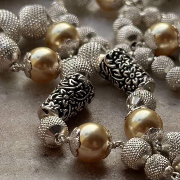 Freshwater Pearl and Silver Beads Handcrafted 925 Sterling Silver Necklace  