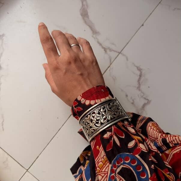 Antique handcrafted chitai work lock statement kada 925 sterling silver  