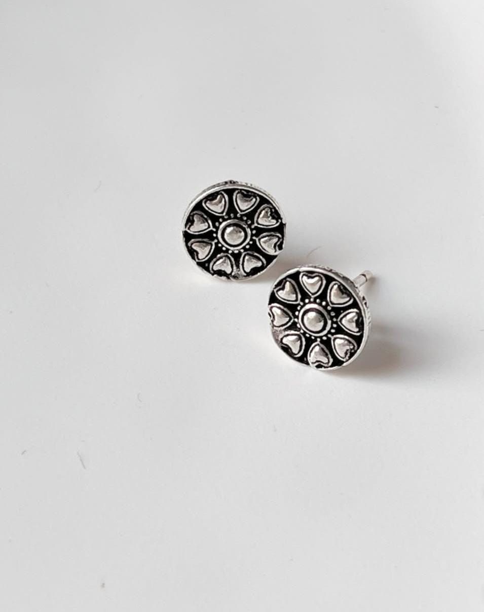 Antique Plain Oxidised Boho Studs 925 Sterling Silver Earrings