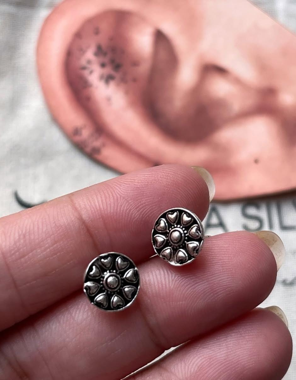 Antique Plain Oxidised Boho Studs 925 Sterling Silver Earrings