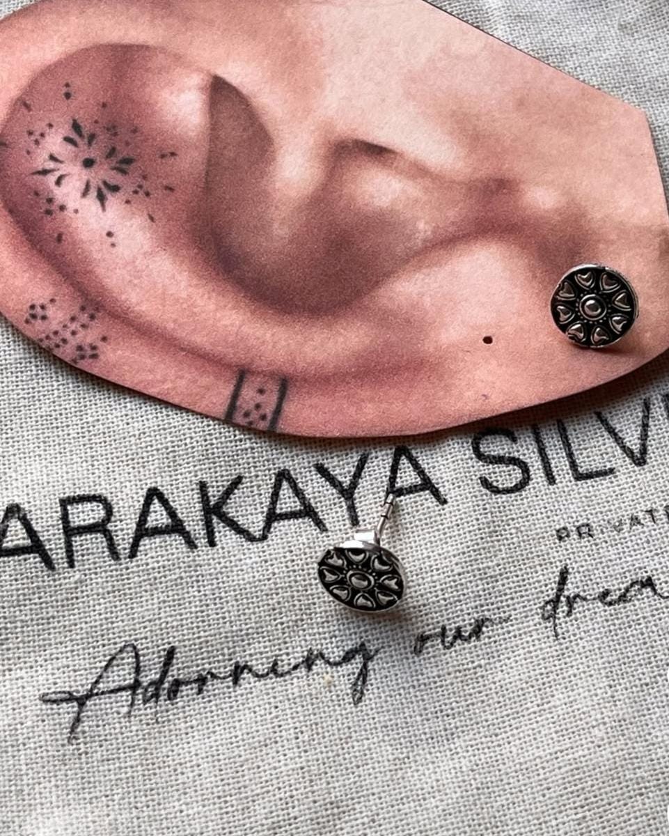 Antique Plain Oxidised Boho Studs 925 Sterling Silver Earrings