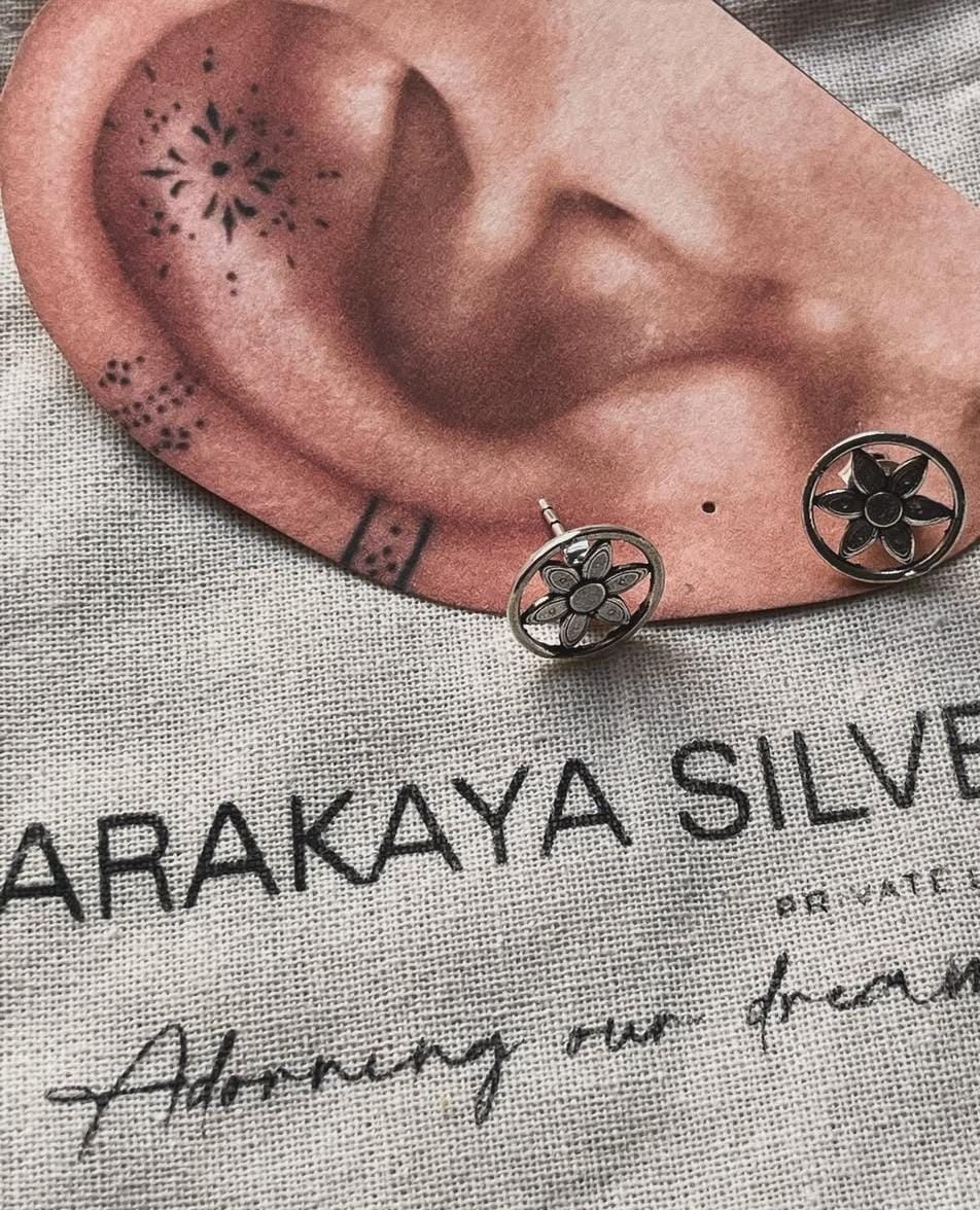 Antique Plain Oxidised Boho Studs 925 Sterling Silver Earrings
