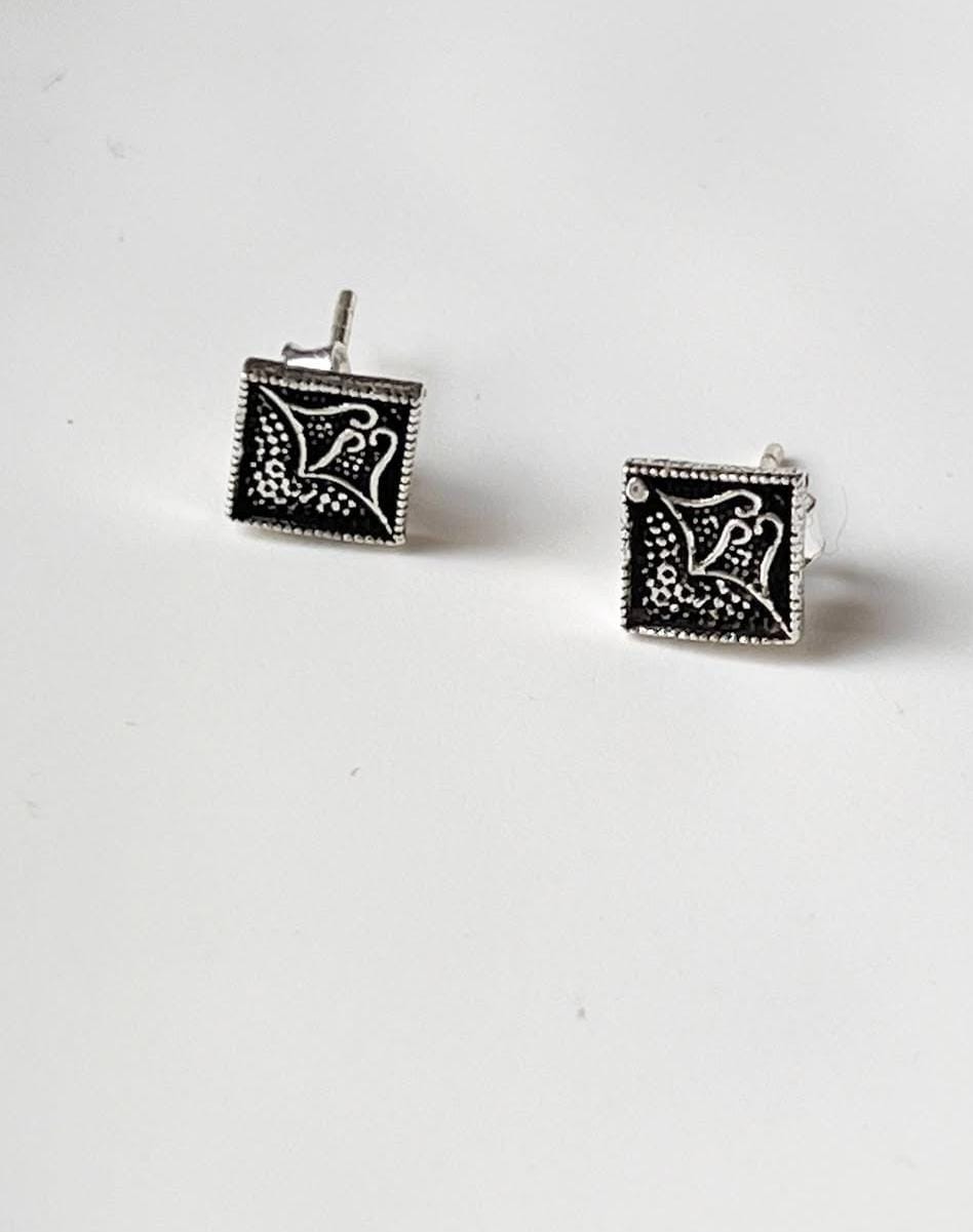 Antique Plain Oxidised Boho Studs 925 Sterling Silver Earrings