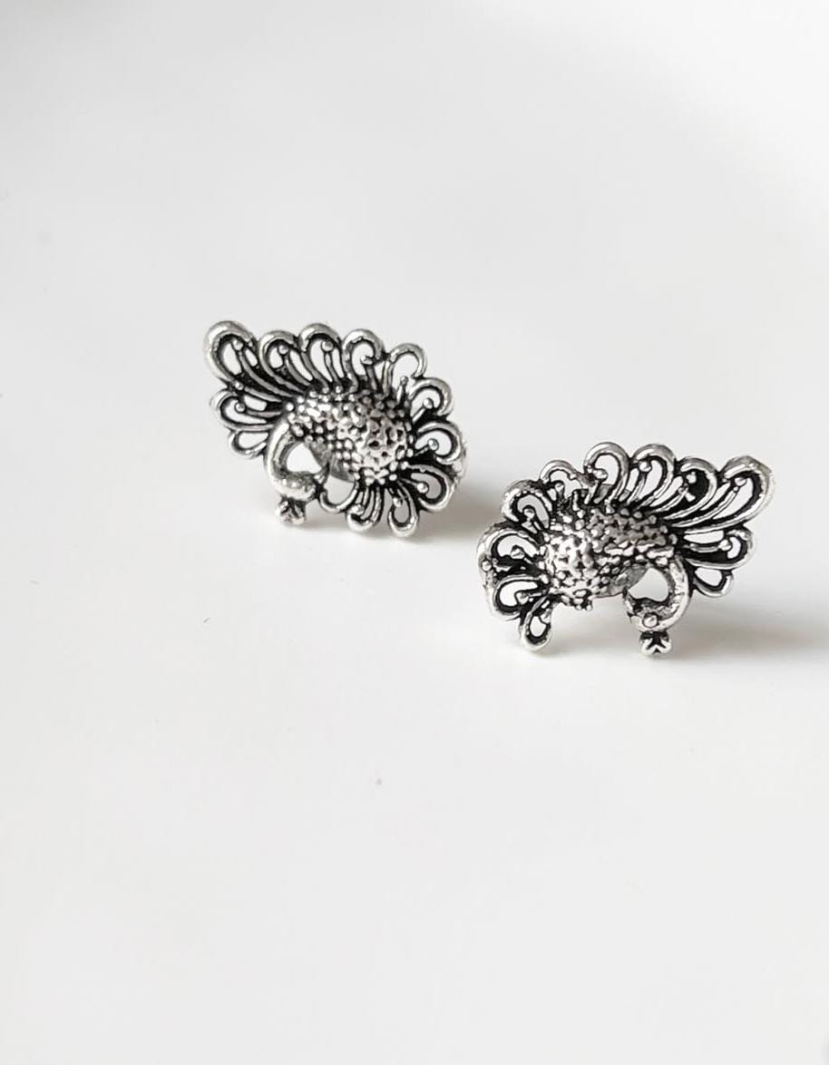Antique Plain Oxidised Boho Studs 925 Sterling Silver Earrings