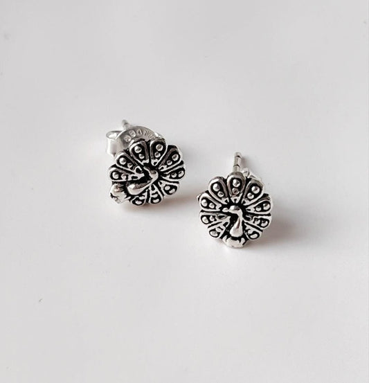 Antique Plain Oxidised Boho Studs 925 Sterling Silver Earrings