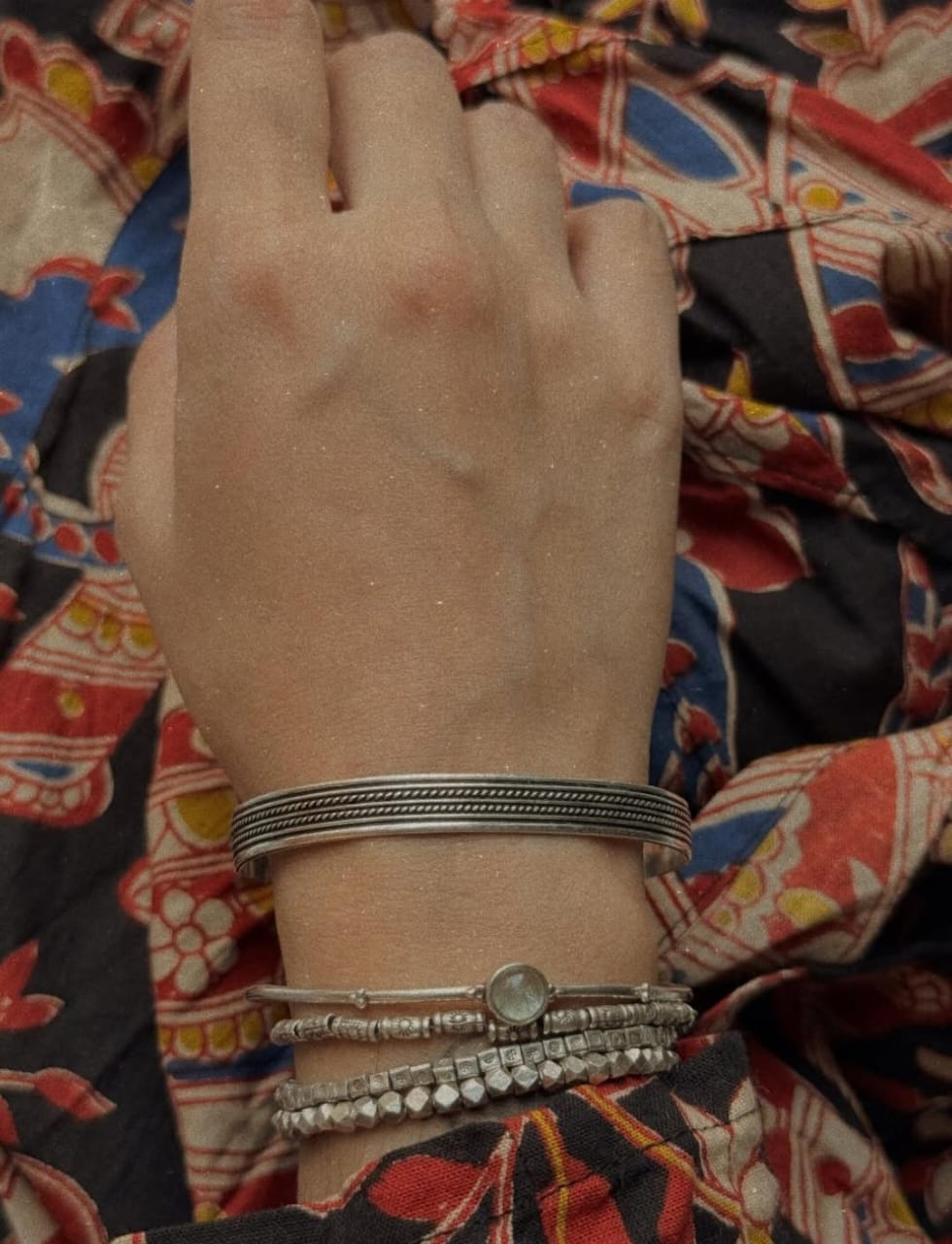 Adjustable antique oxidised 925 silver cuff with rope texture